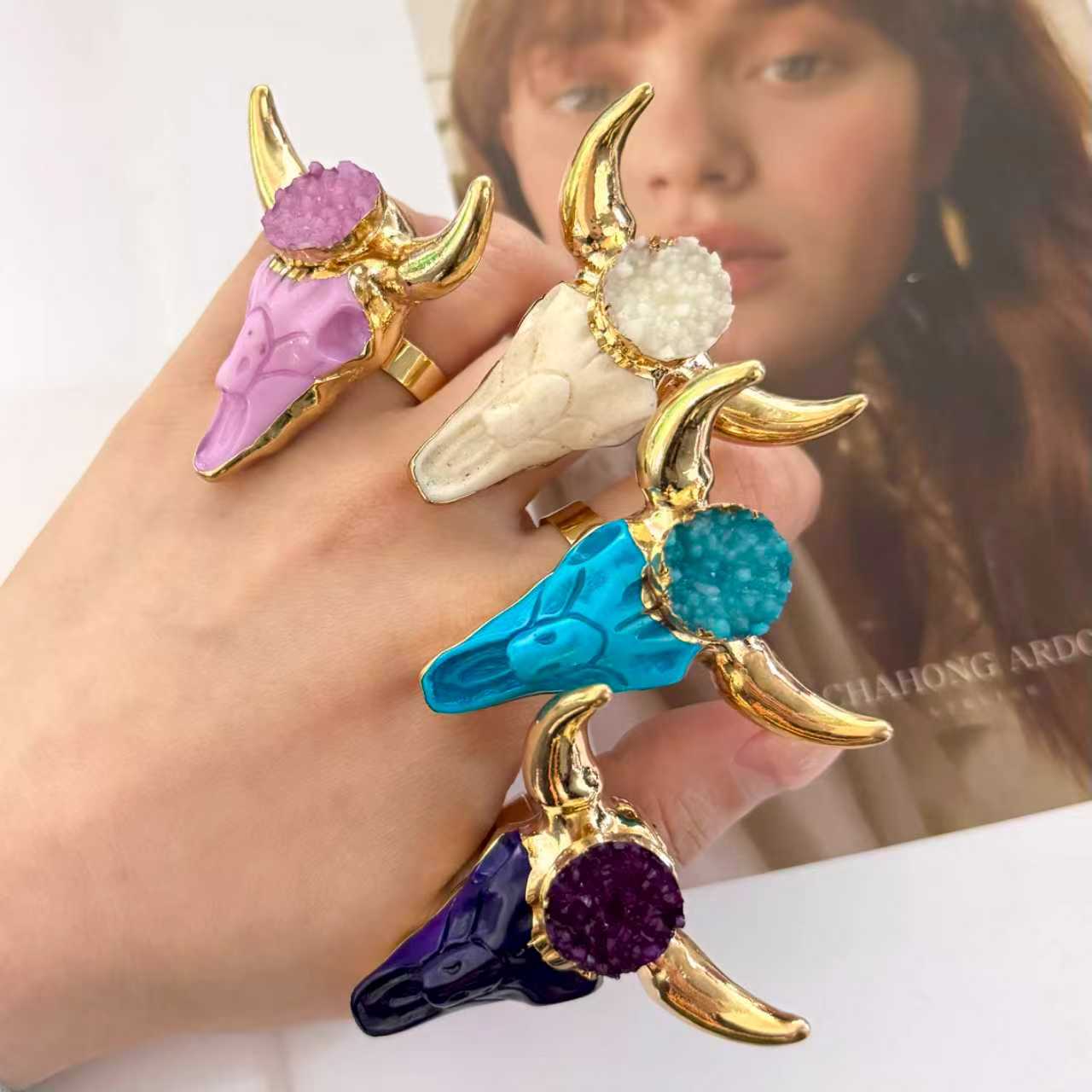 Gold Plated Bull Skull Ring