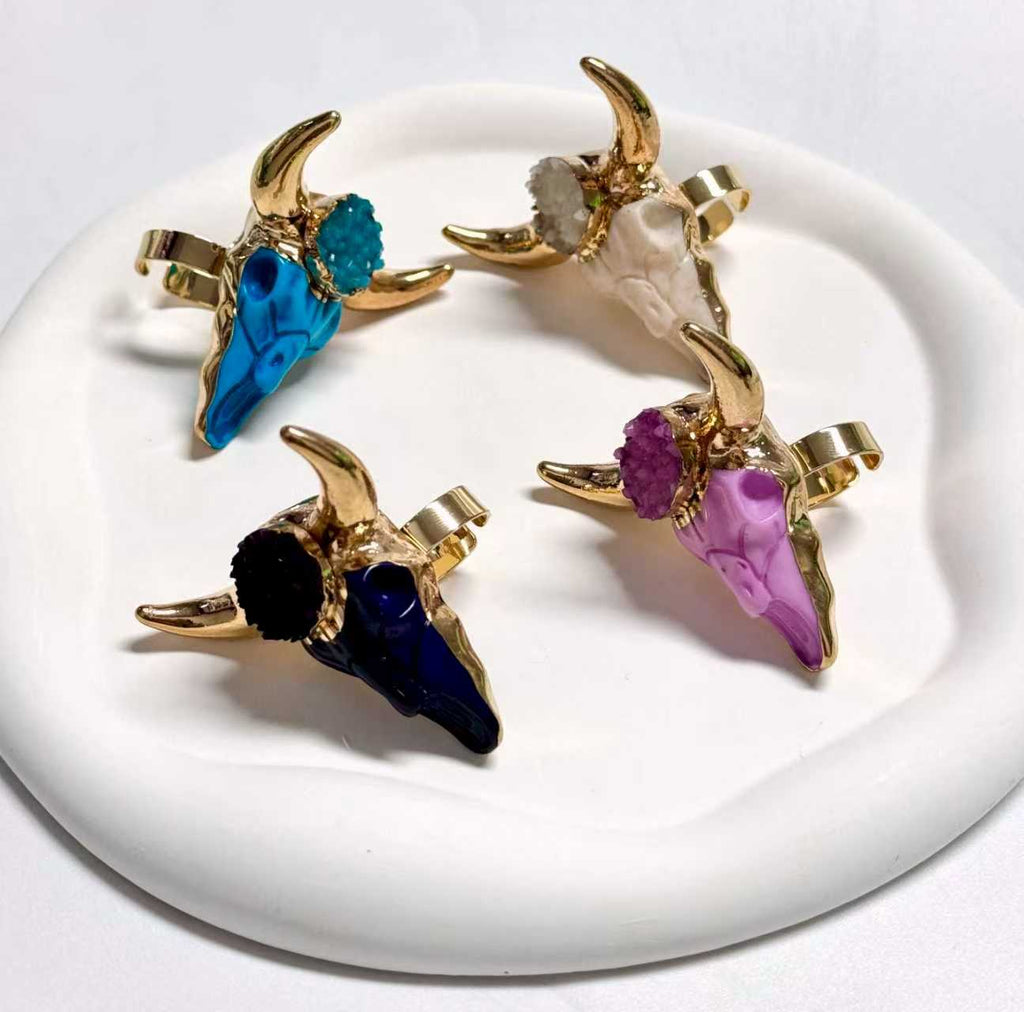 Gold Plated Bull Skull Ring