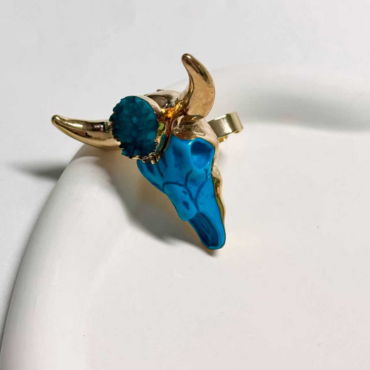 Gold Plated Bull Skull Ring