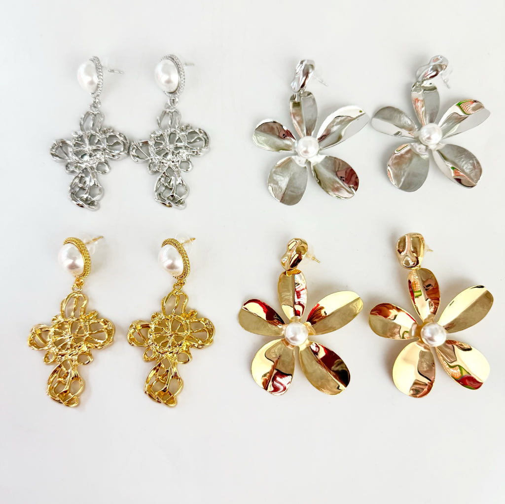 Flower Pearl Drop Earrings
