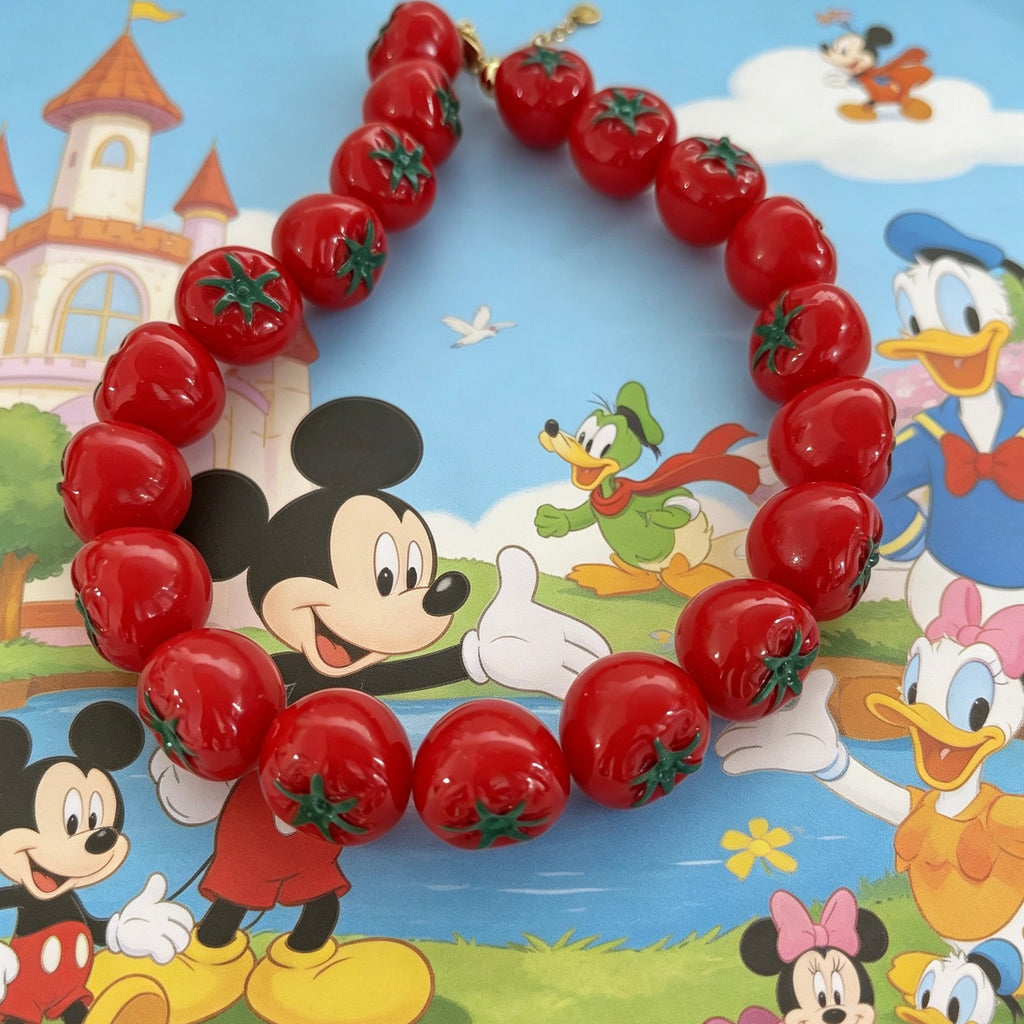 3D Red Tomato Fruit Beaded Necklace