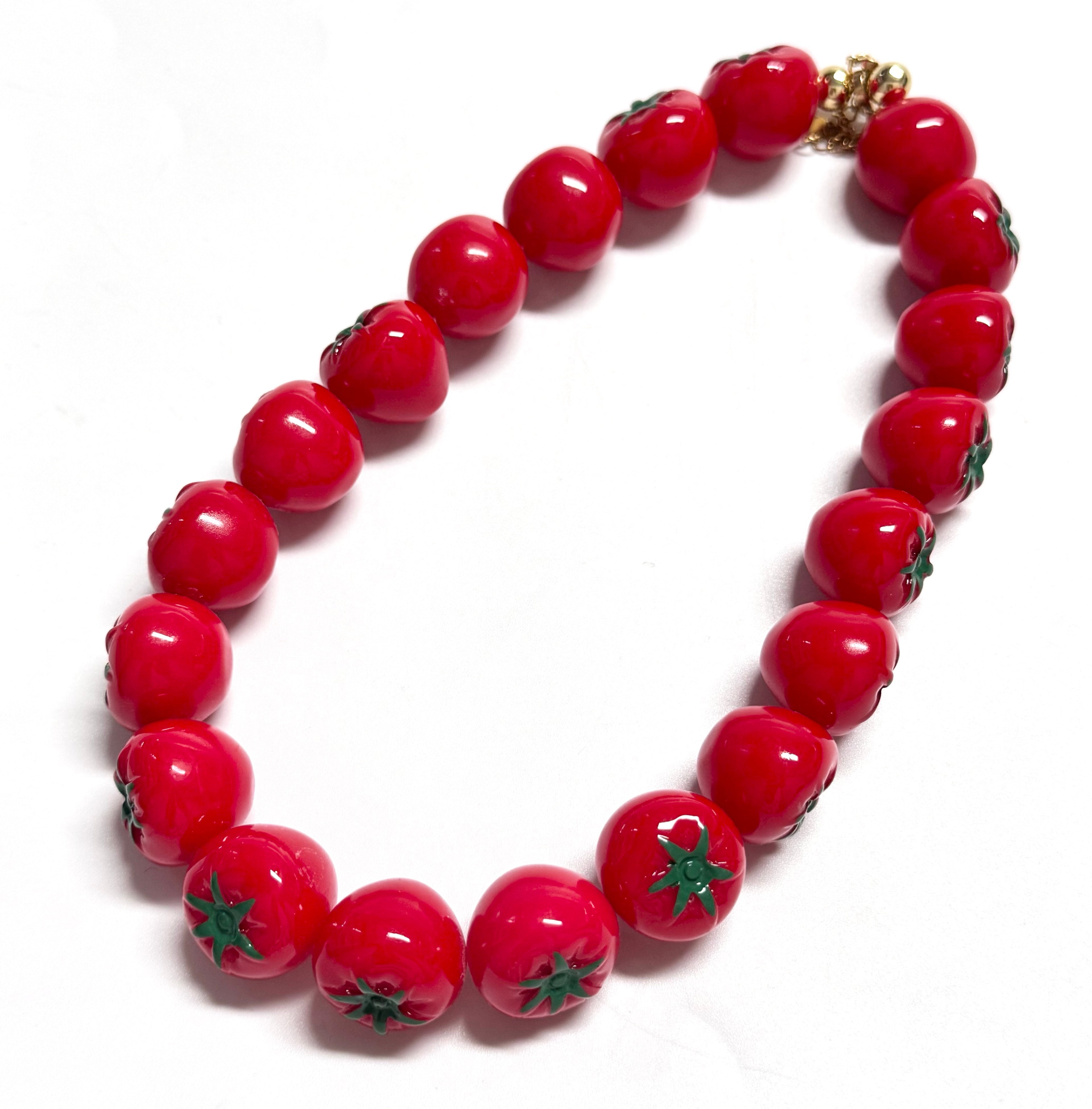 3D Red Tomato Fruit Beaded Necklace