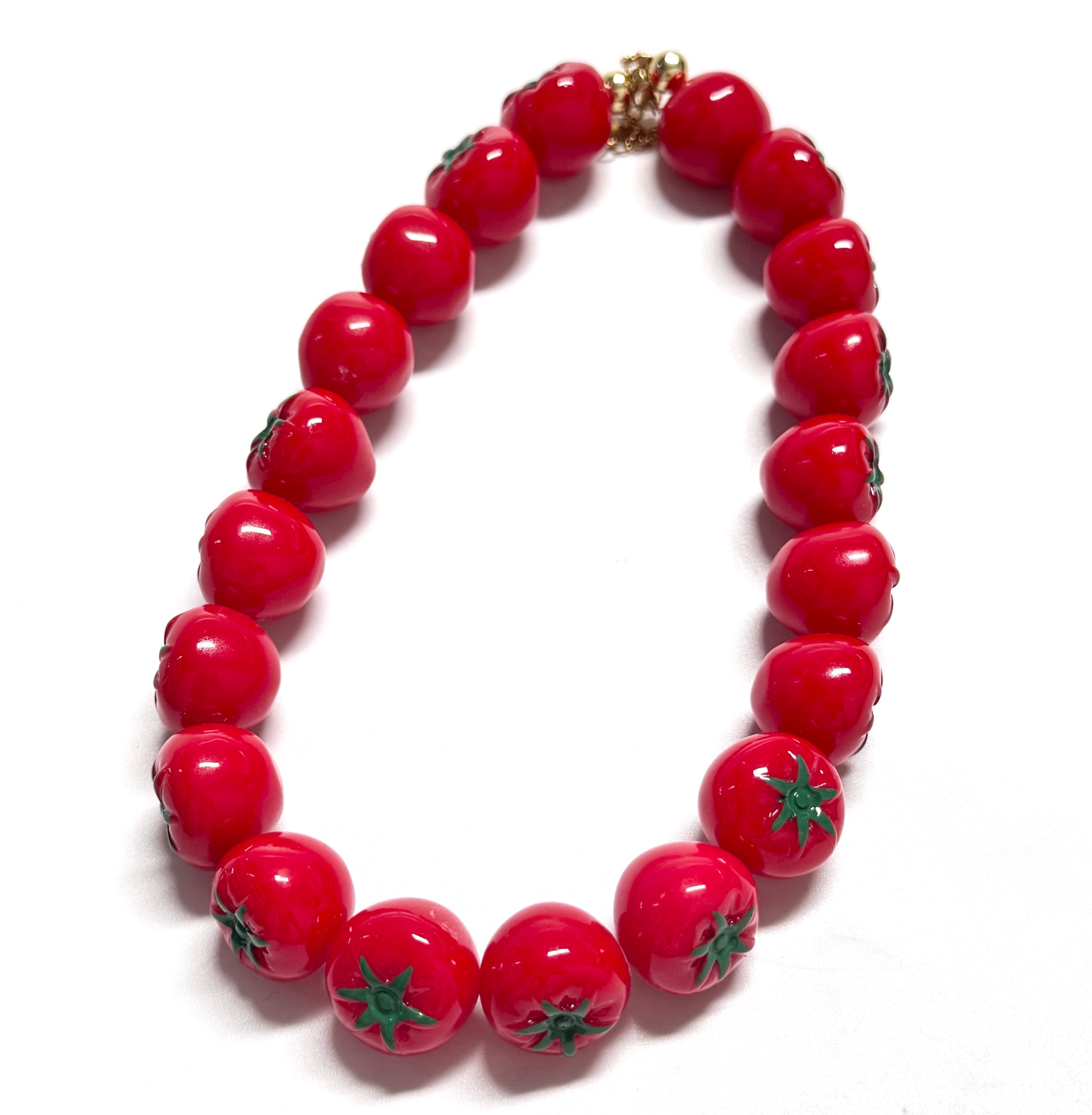 3D Red Tomato Fruit Beaded Necklace