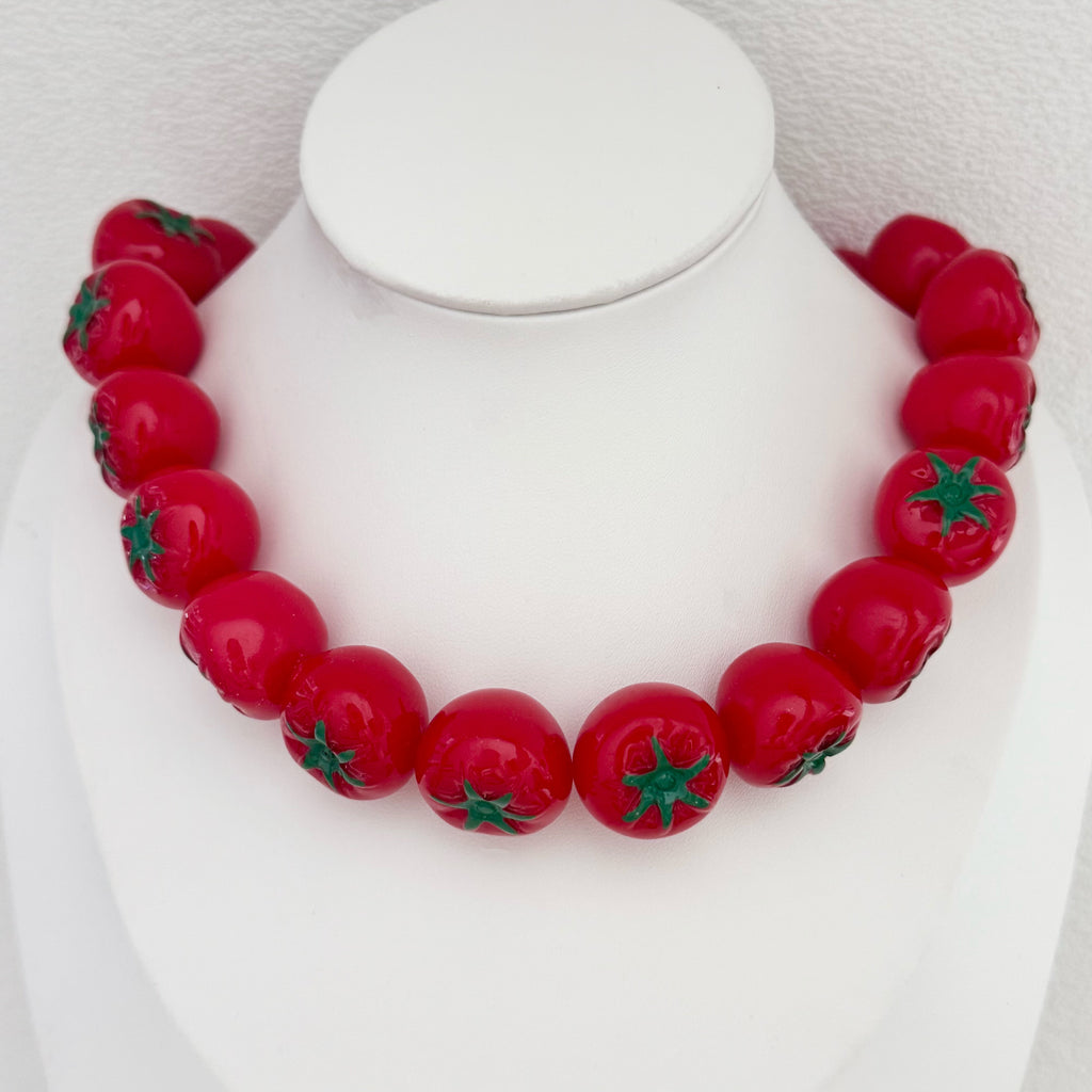 3D Red Tomato Fruit Beaded Necklace