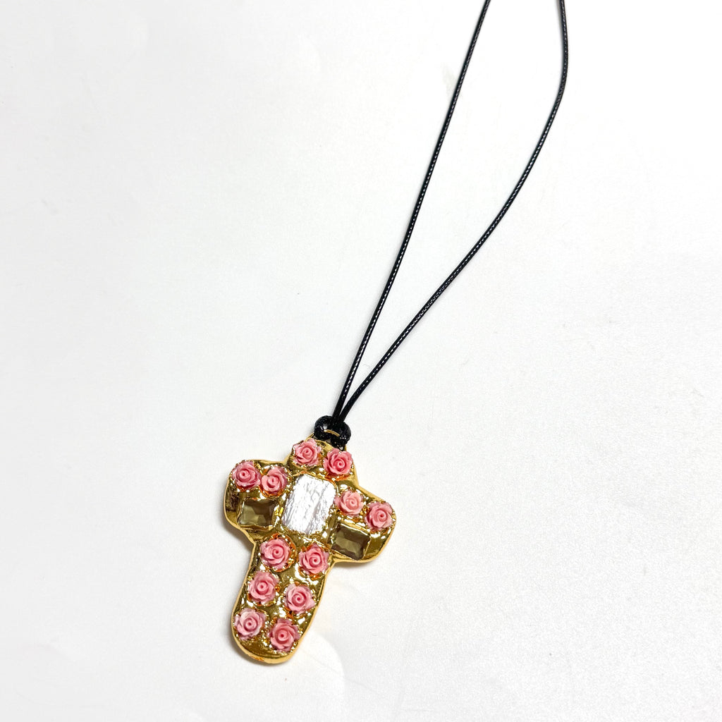 Rose Flower Cross Pendant Necklace
