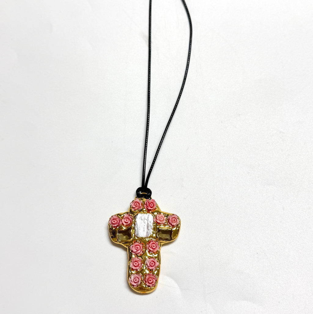 Rose Flower Cross Pendant Necklace