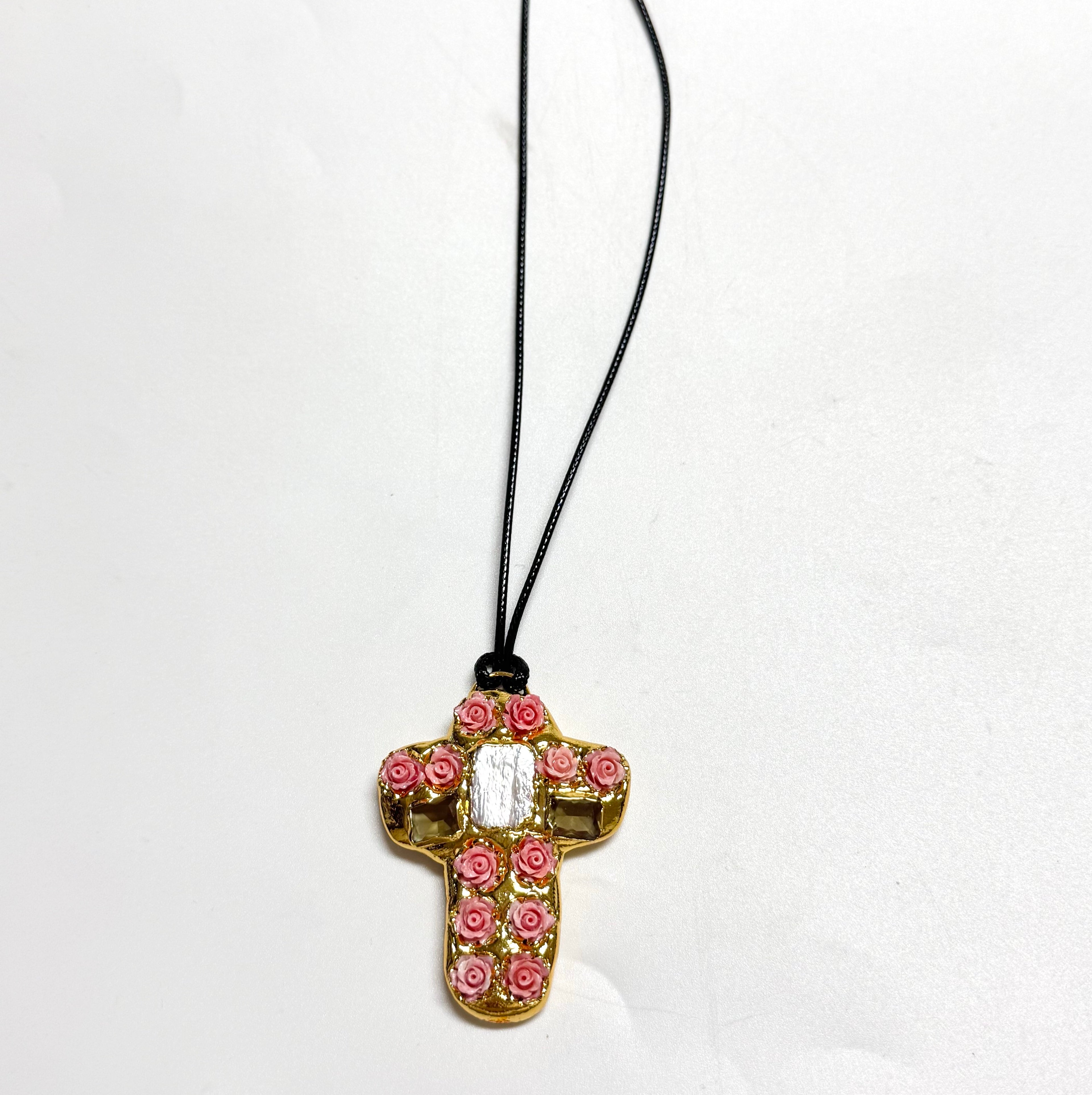 Rose Flower Cross Pendant Necklace