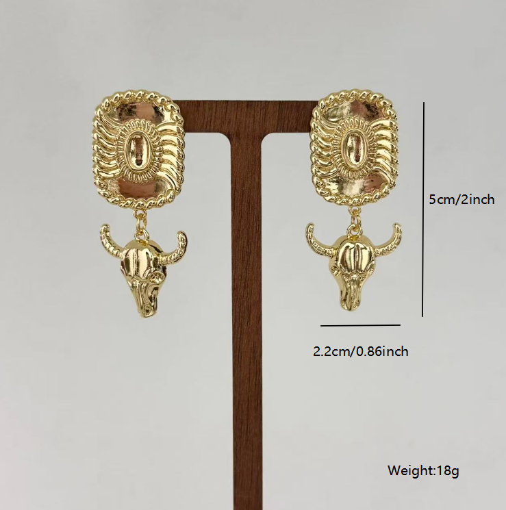 Bull Skull Drop Earrings