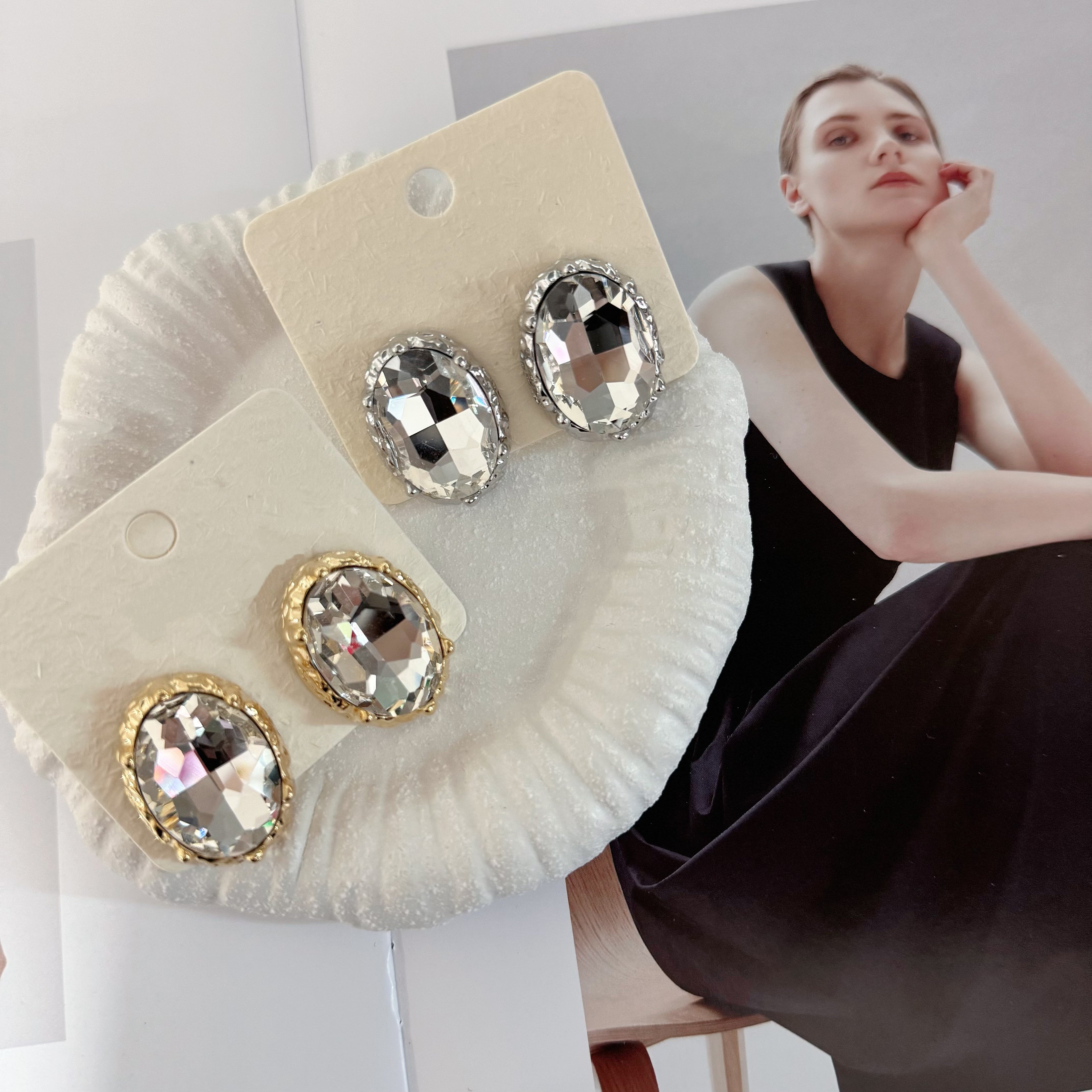 Oval Crystal Stud Earrings