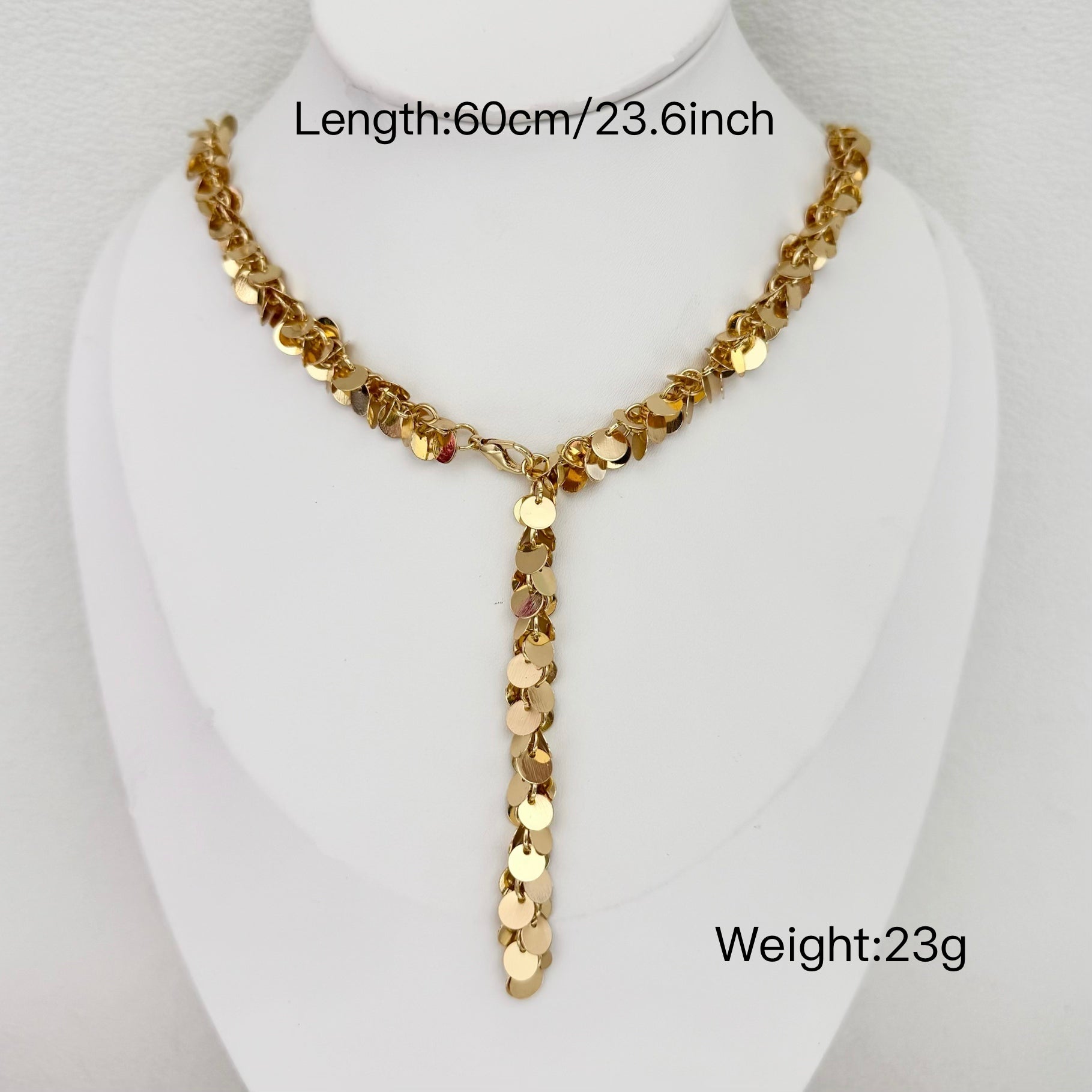 Gold Plated Disc Sequin Tassel Y Necklace