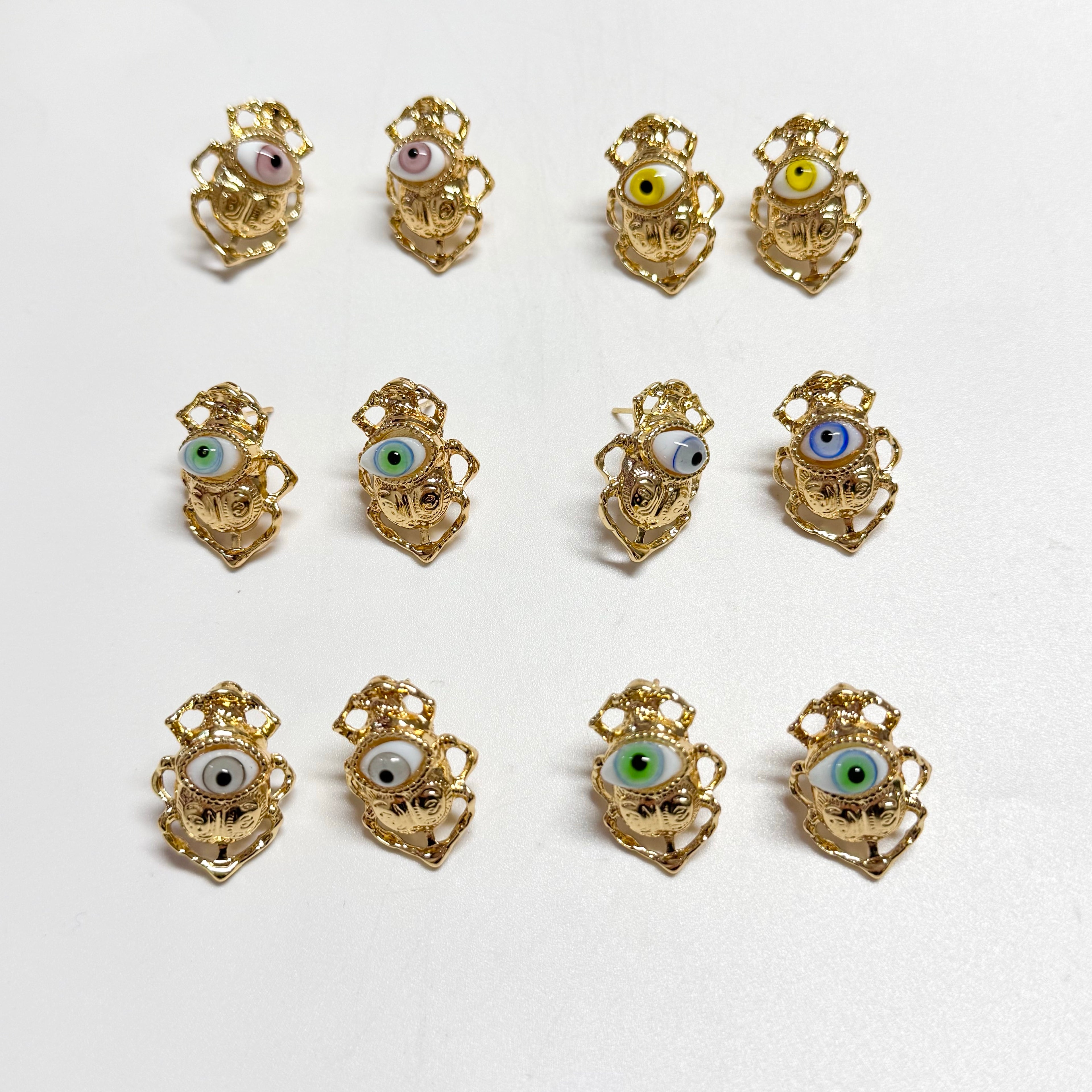 Gold Plated Egyptian Scarab Beetle Stud Earrings