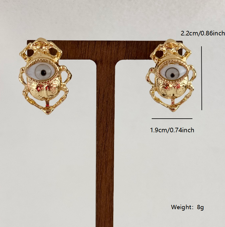 Gold Plated Egyptian Scarab Beetle Stud Earrings