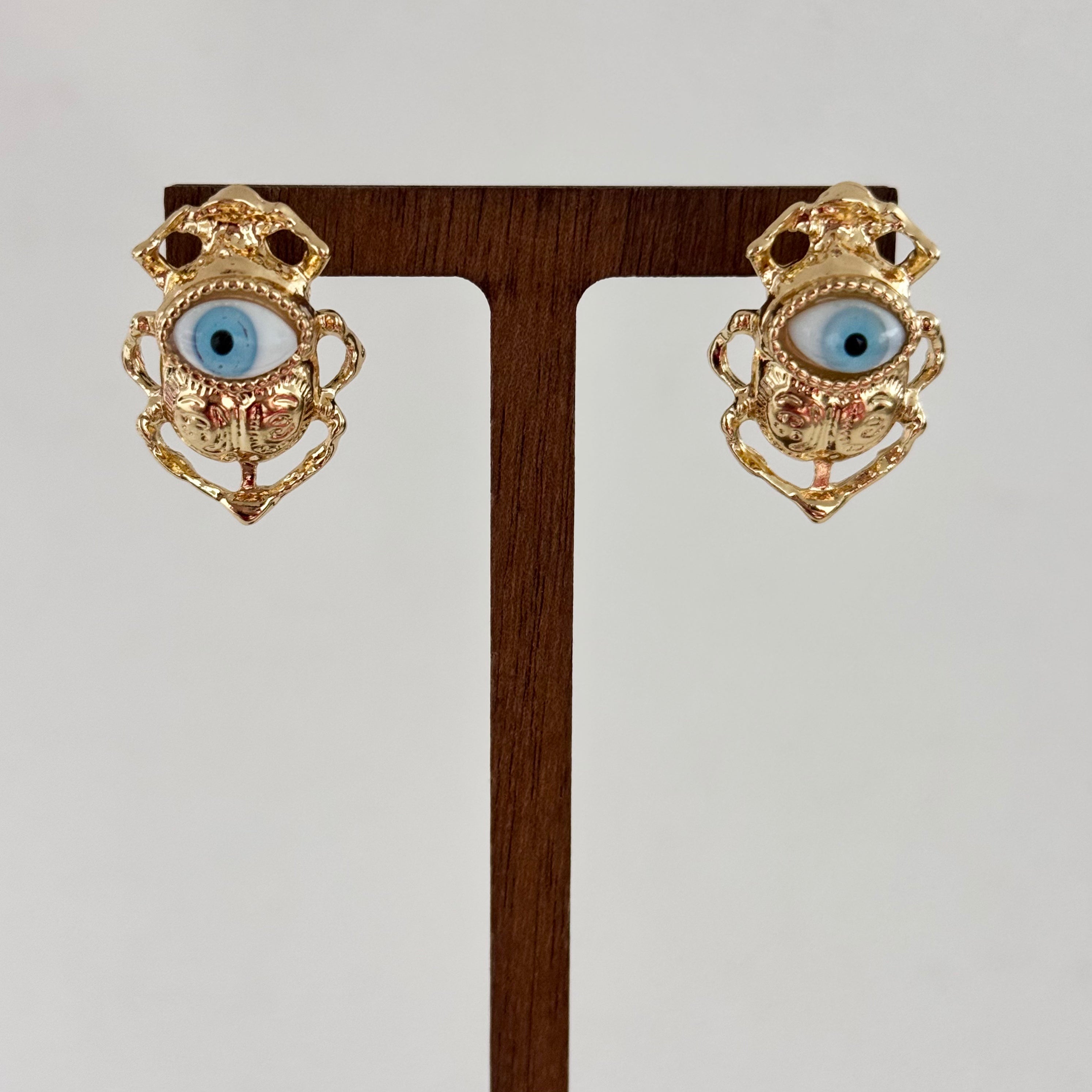 Gold Plated Egyptian Scarab Beetle Stud Earrings