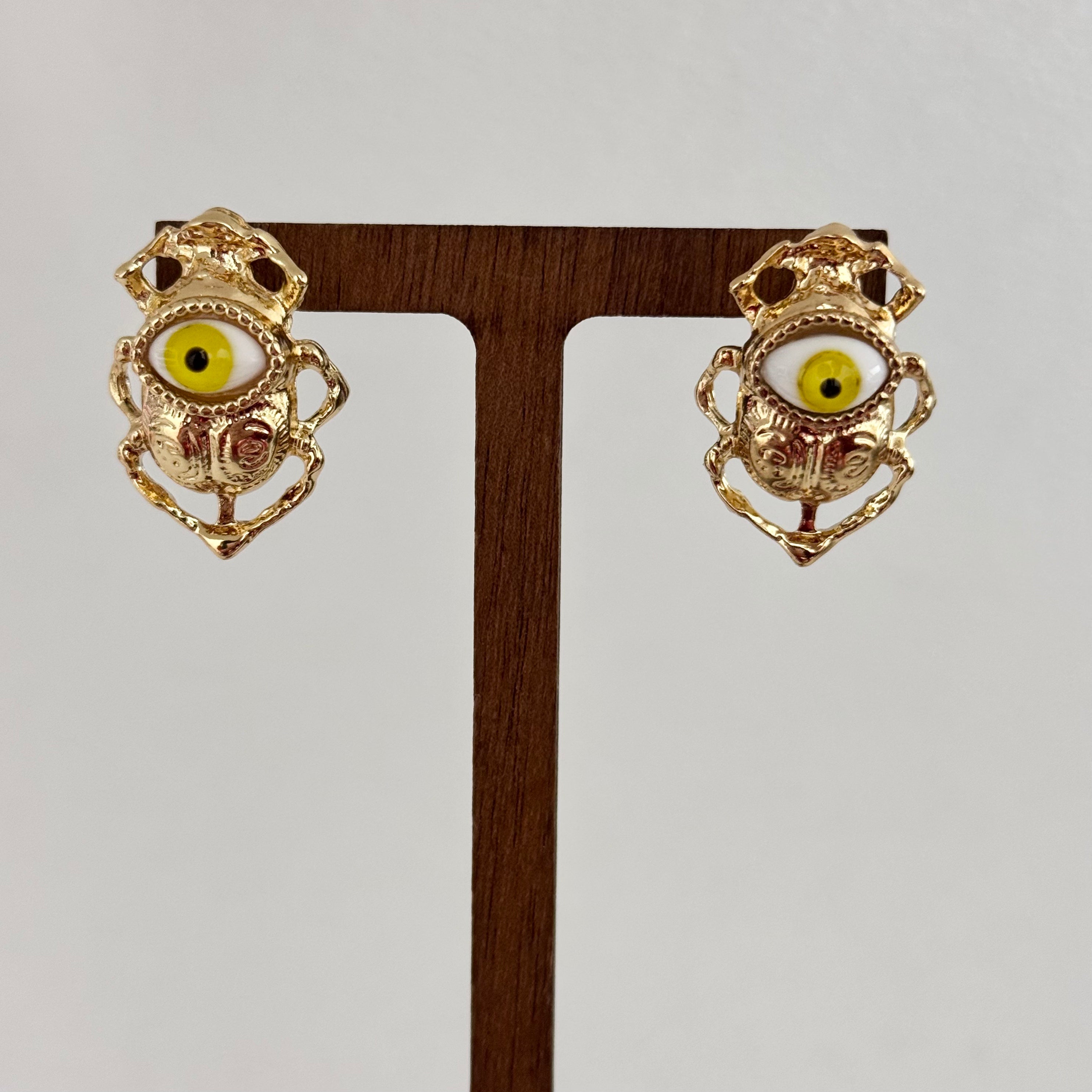 Gold Plated Egyptian Scarab Beetle Stud Earrings