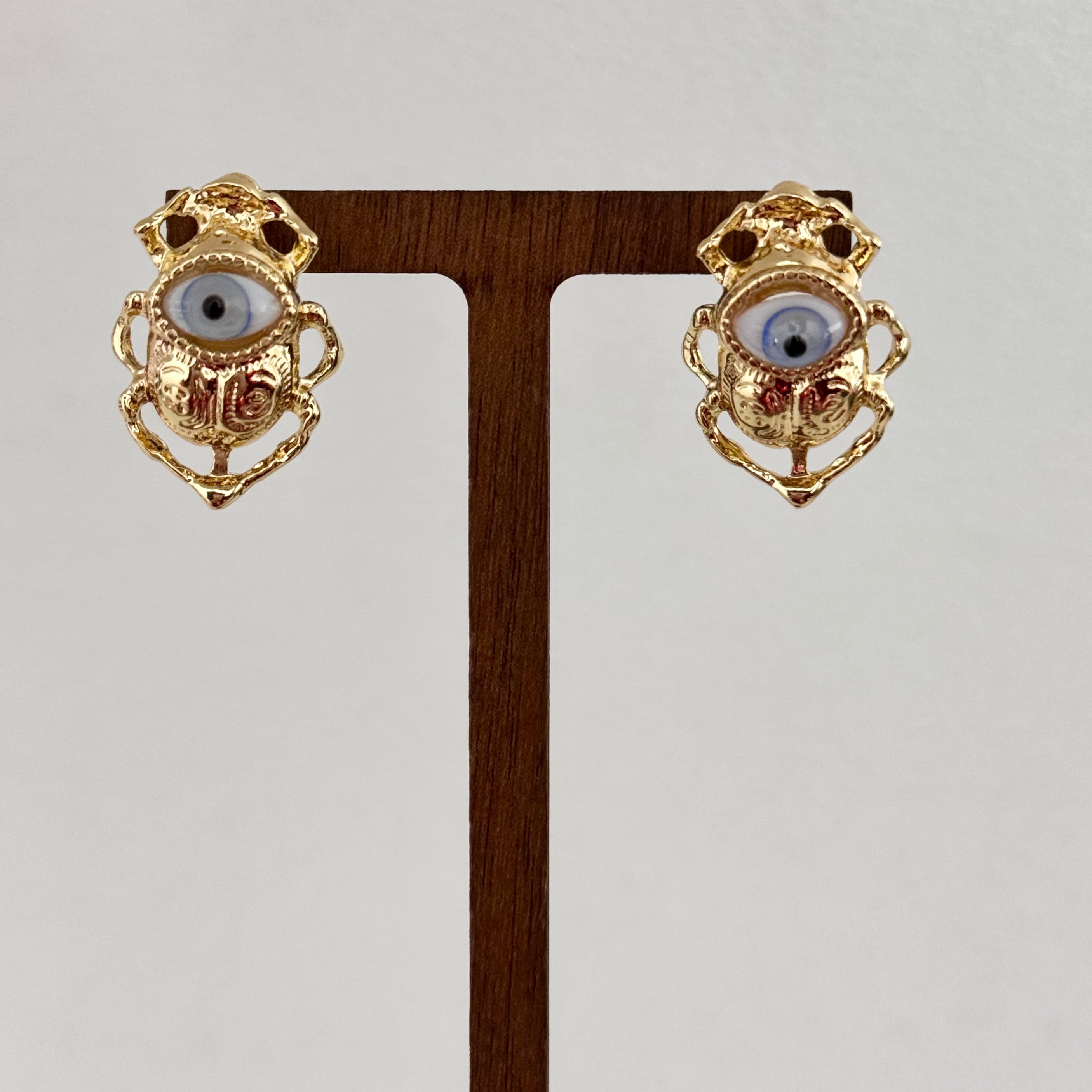 Gold Plated Egyptian Scarab Beetle Stud Earrings