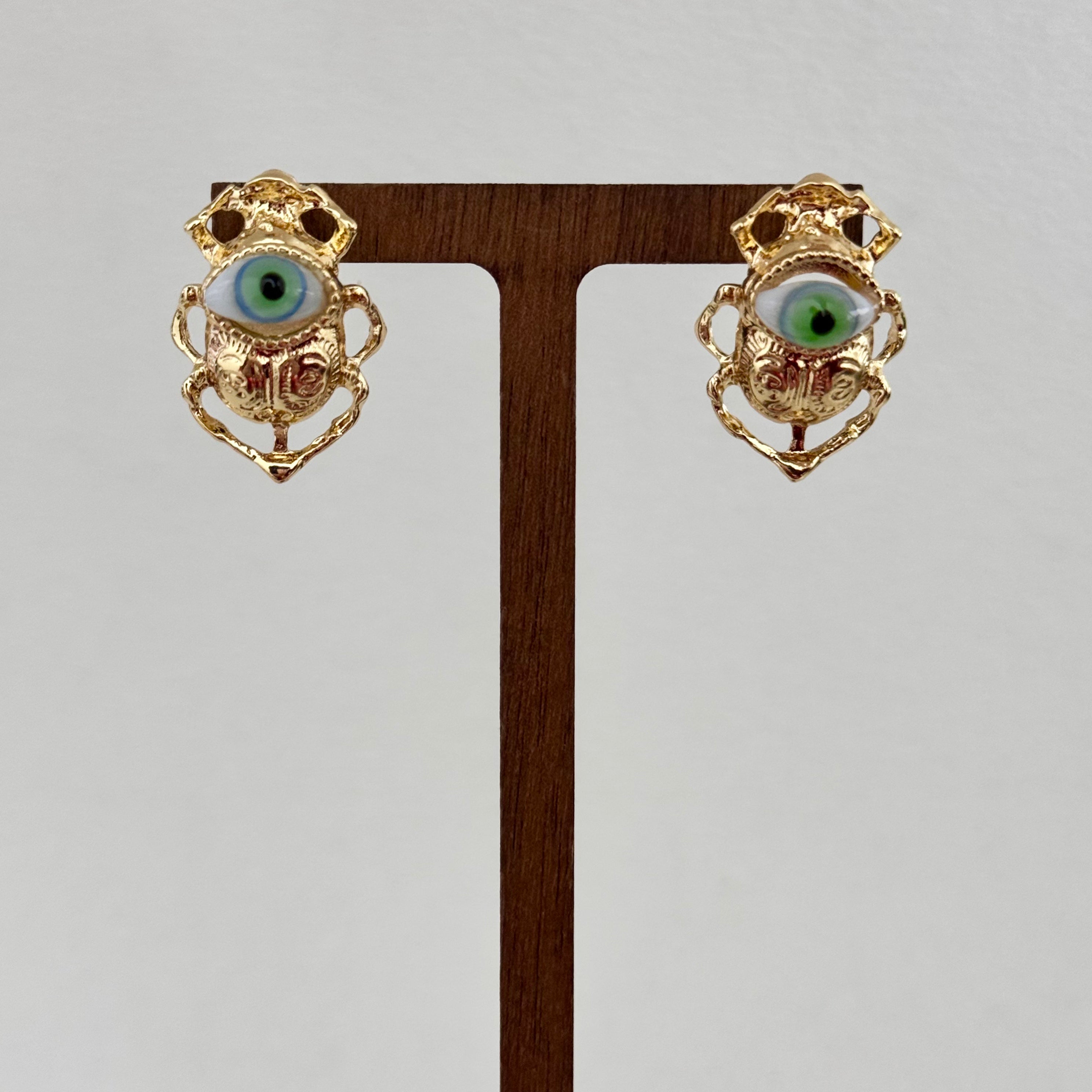 Gold Plated Egyptian Scarab Beetle Stud Earrings