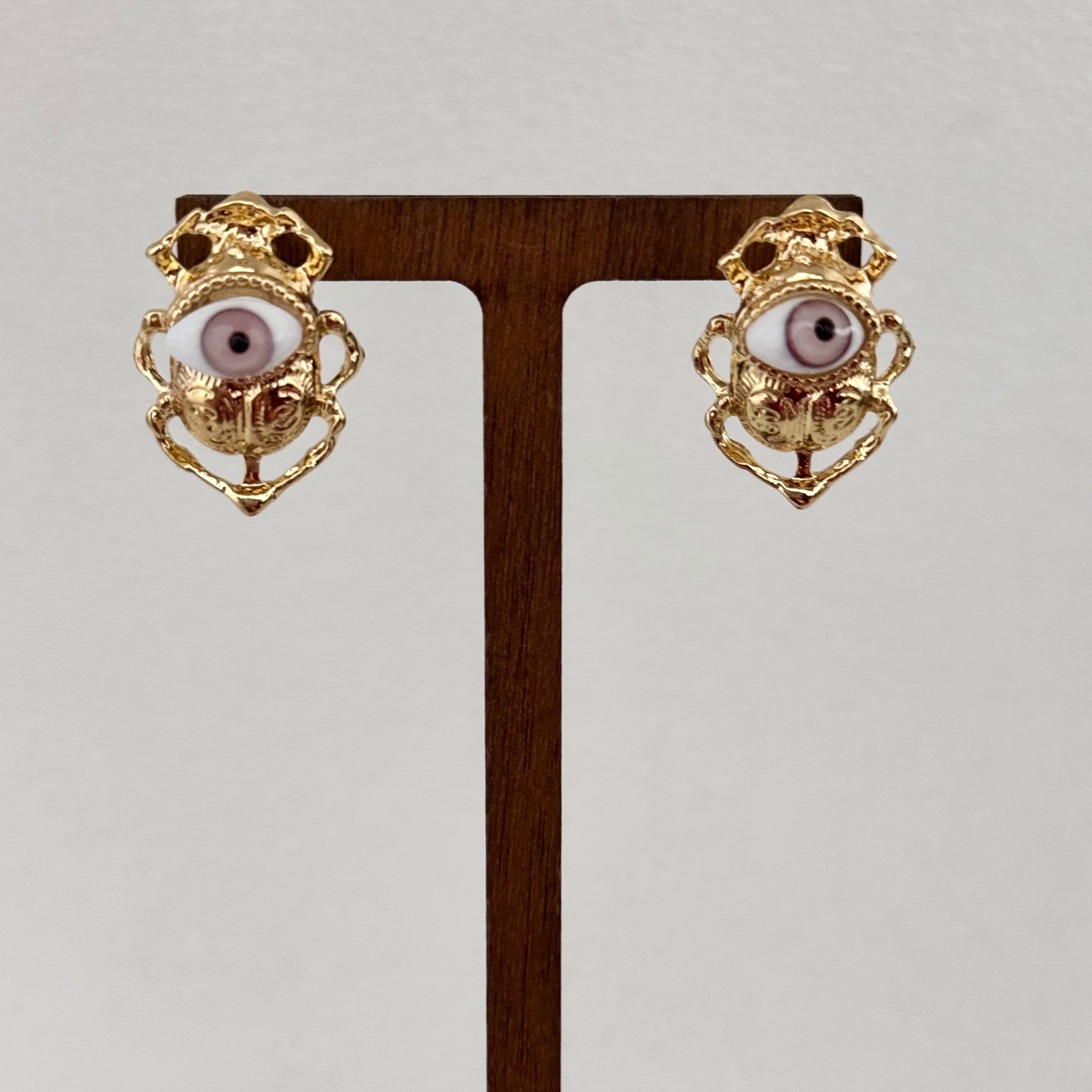 Gold Plated Egyptian Scarab Beetle Stud Earrings